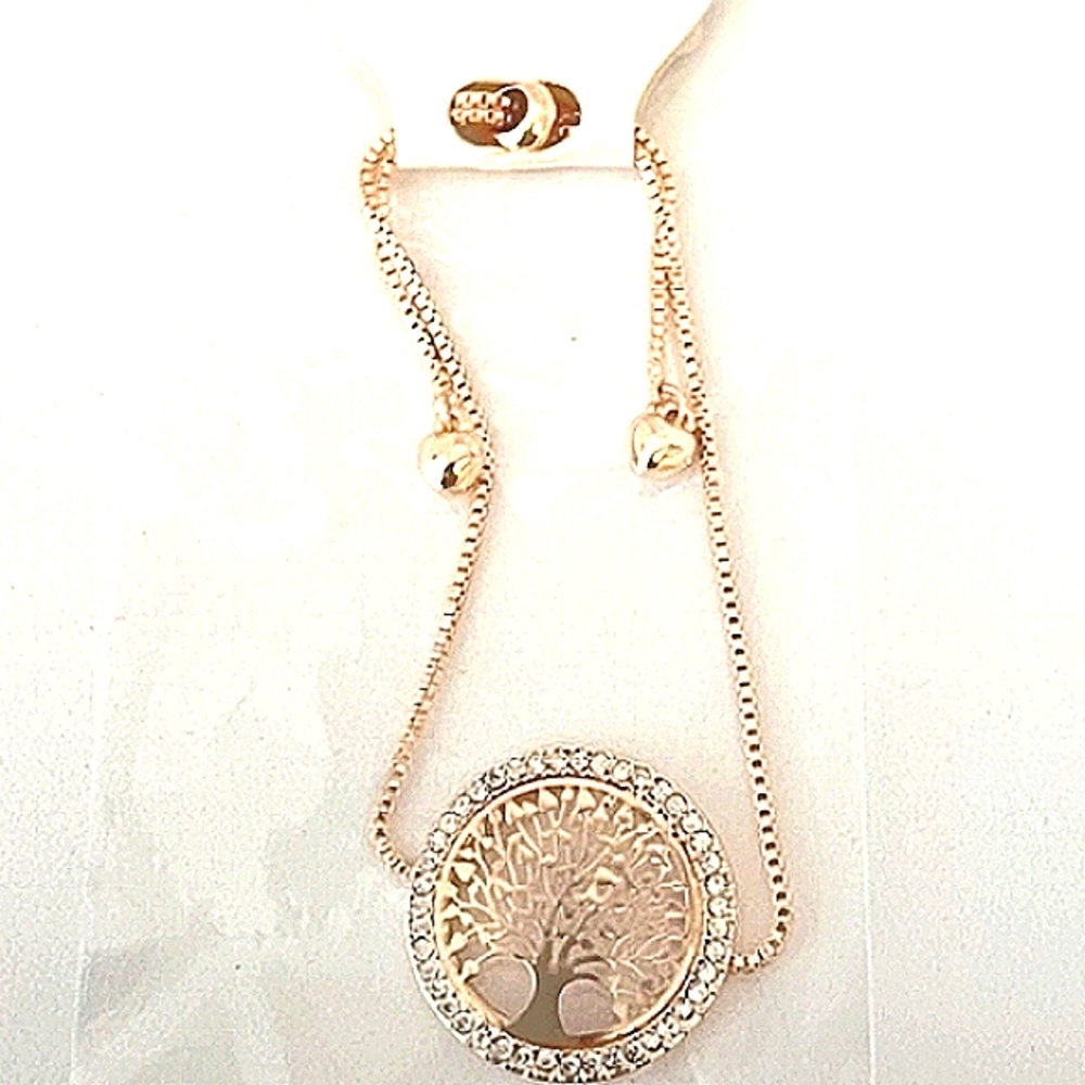 Rose Gold Tree of Life Bracelet Crystal Rhinestone embellished. Adjusts NEW NWT